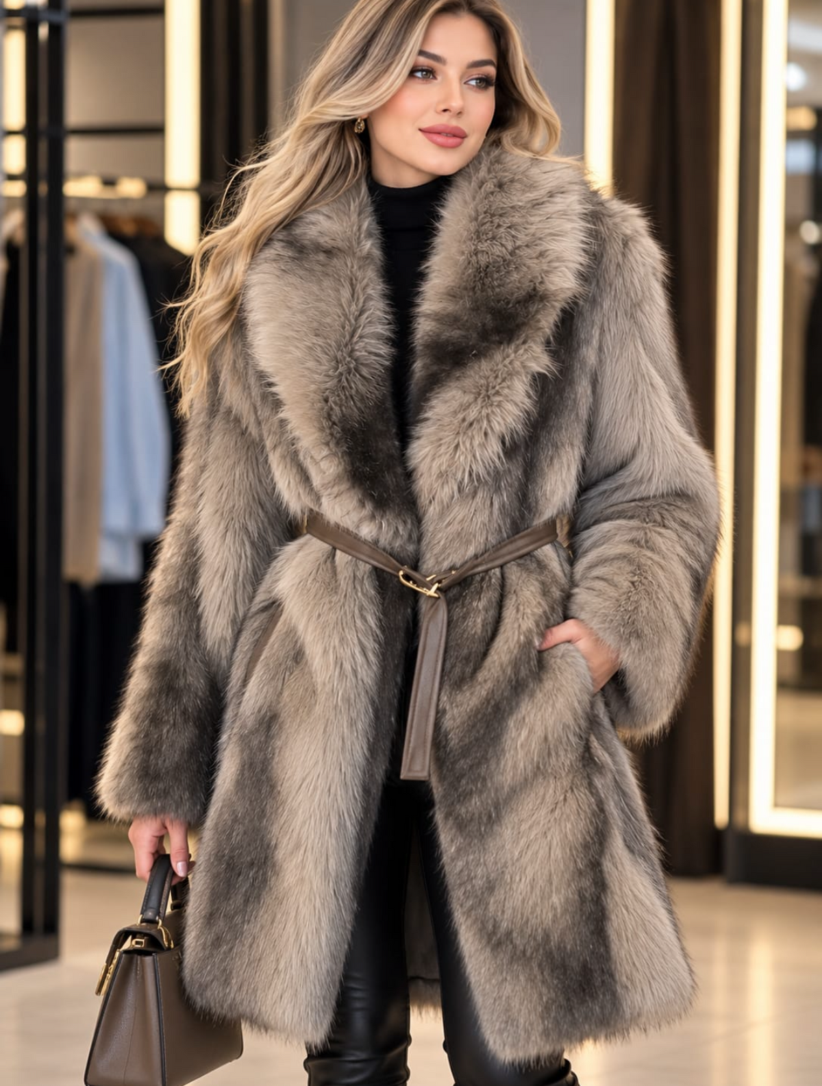 Palton Paloma Din Blanǎ Sintetică - Taupe
