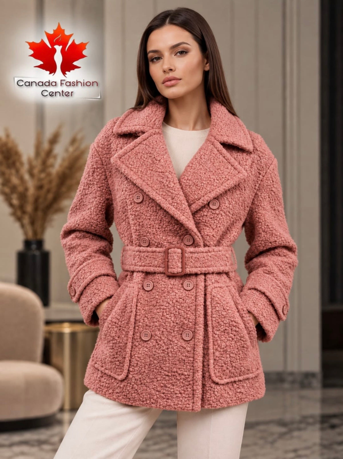 Stofa Boucle cu Sclipici Roz Pudra - Canada Fashion Center