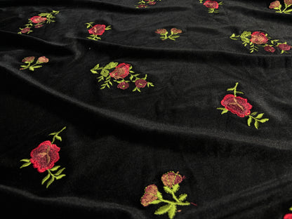 Velvet Brodat Flori Negru - Canada Fashion Center