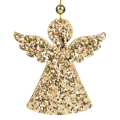 Ornament pentru Brad de Craciun din Lemn Inger Auriu Glitter 8cm - Canada Fashion Center