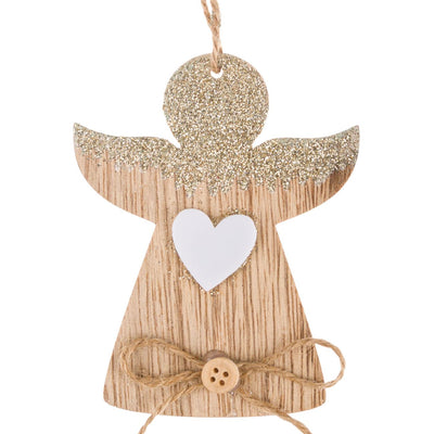 Ornament pentru Brad de Craciun din Lemn Inger Glitter Bej 10cm - Canada Fashion Center