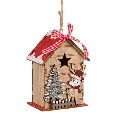 Ornament pentru Brad Casuta din Lemn Cerb 11cm - Canada Fashion Center