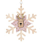 Ornament din Lemn Brad de Craciun Fulg Roz cu Glitter Auriu Cerb 12cm - Canada Fashion Center