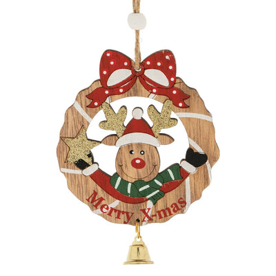 Ornament din Lemn Brad de Craciun Glob cu Cerb Clopotel 10Cm - Canada Fashion Center