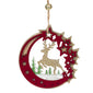 Ornament din Lemn pentru Brad de Craciun Bordo Catifelat Semiluna Cerb Stea Glitter 10cm - Canada Fashion Center